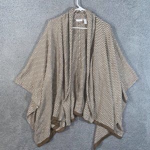 Chico's Shawl Womens Brown White One Size Knit Zigzag Kimono Sleeves Open Front